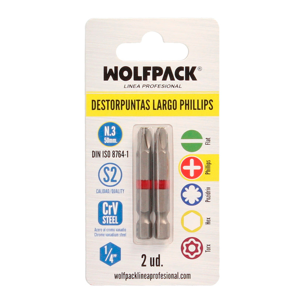 Long Phillips screwdriver bits no. 3 (2 pieces). S2 chrome vanadium steel. Hex bits, driver bits,