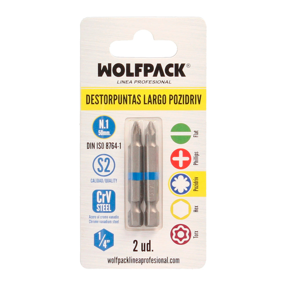 Long Pozidriv screwdriver bits No. 1 (2 pieces) S2 chrome vanadium steel. Hex bits, screwdriver bits,