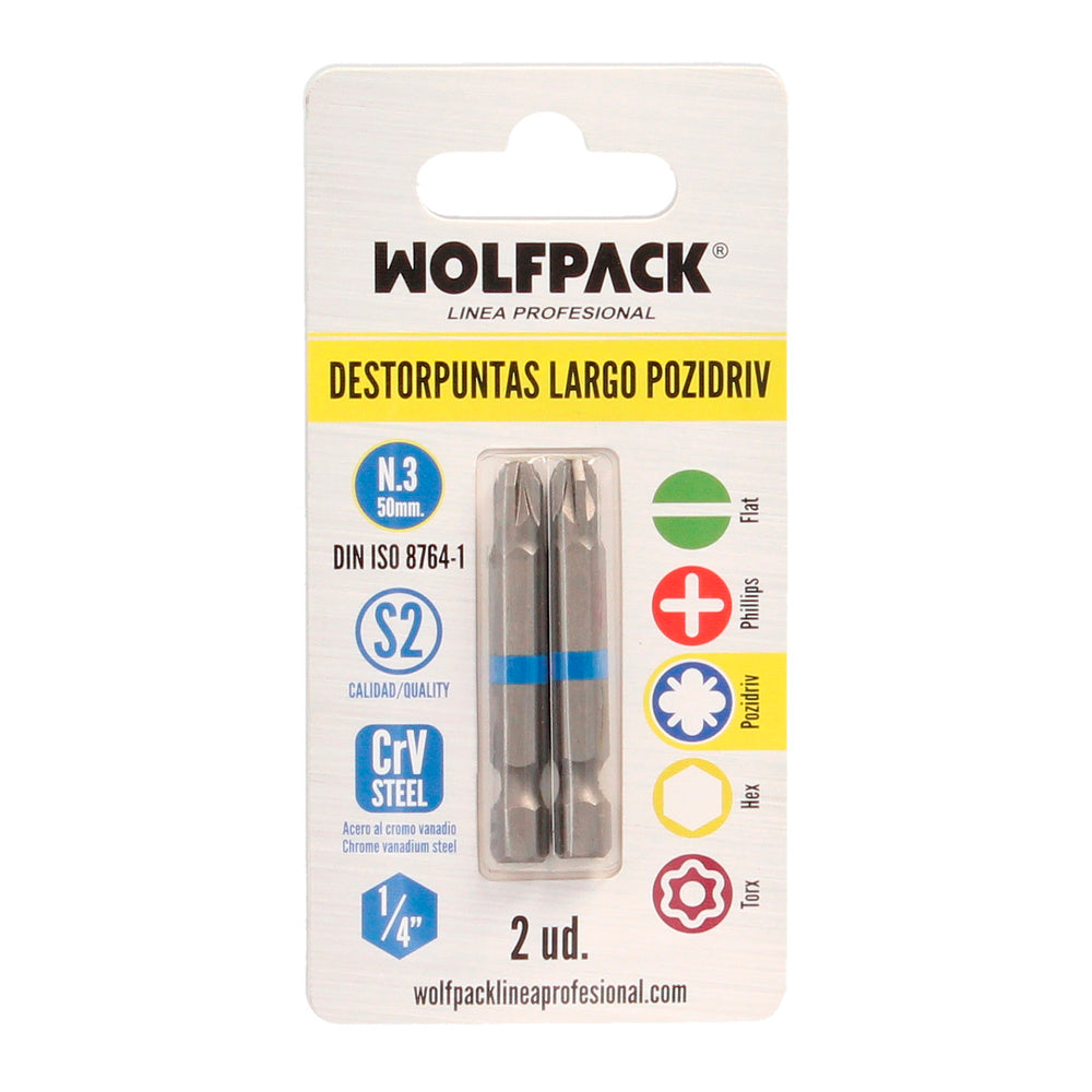 Long Pozidriv screwdriver bits No. 3 (2 pieces) S2 chrome vanadium steel. Hex bits, screwdriver bits,