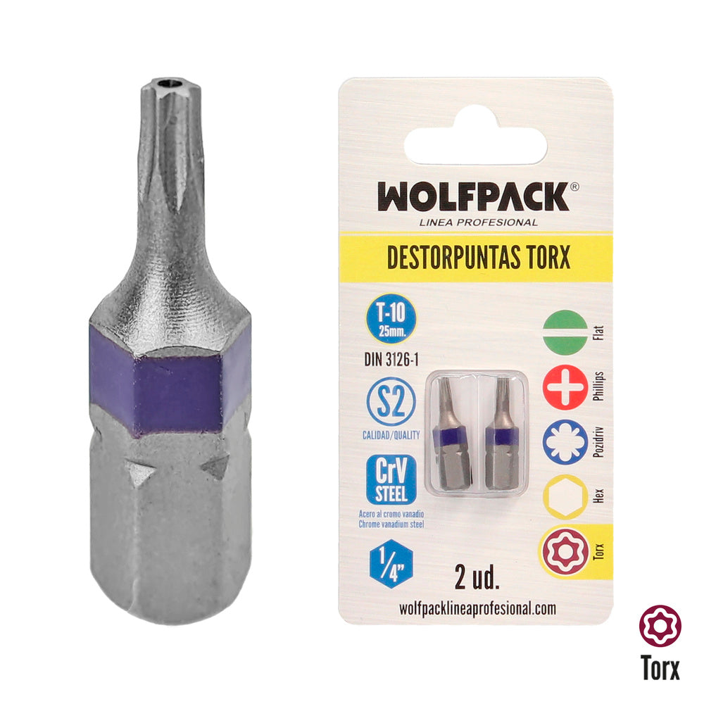 Torx 10 tamper-proof screwdriver bits (2 pieces). S2 chrome vanadium steel. Hex bits, screwdriver bits,
