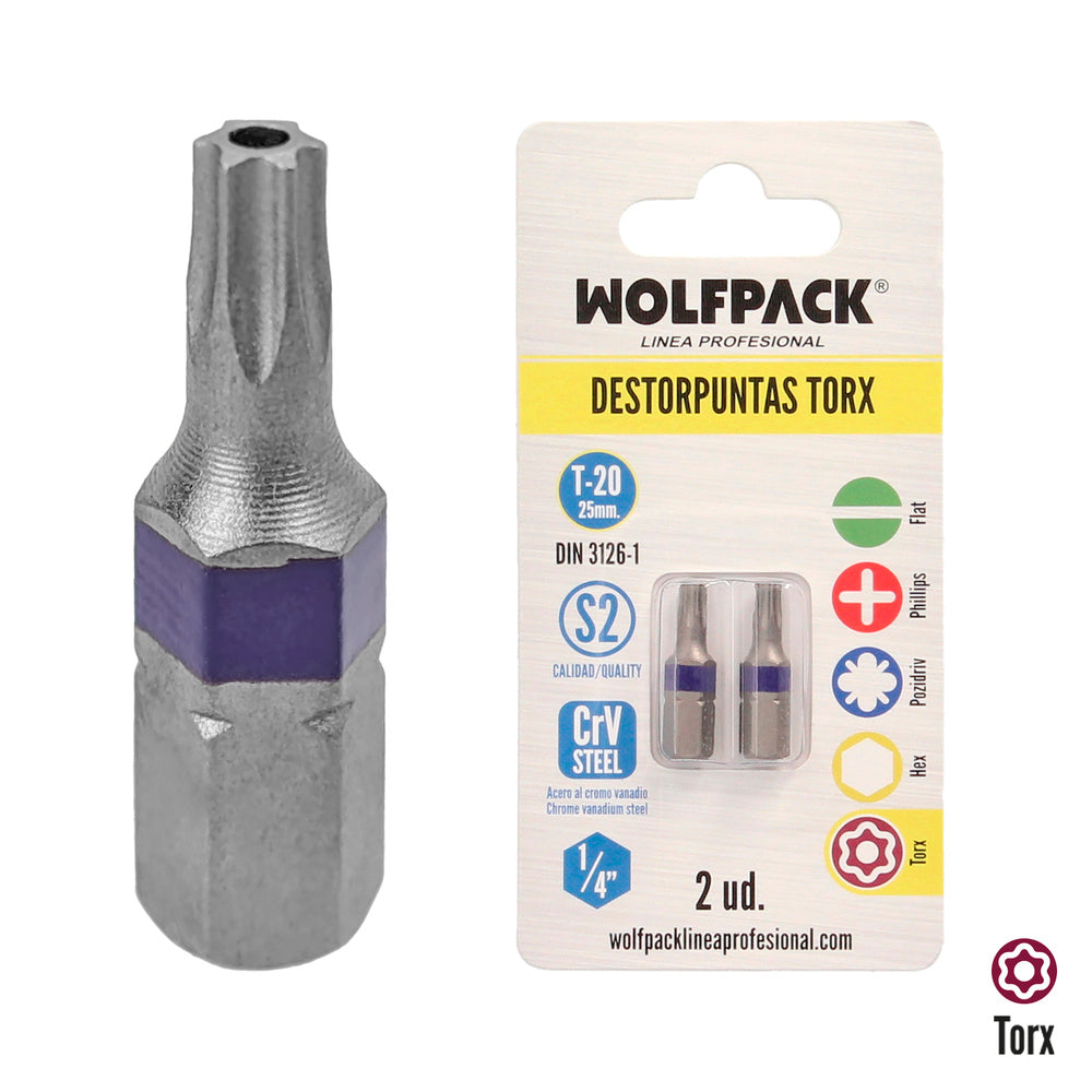 Torx T20 tamper-proof screwdriver bits (2 pieces). S2 chrome vanadium steel. Hex bits, screwdriver bits,