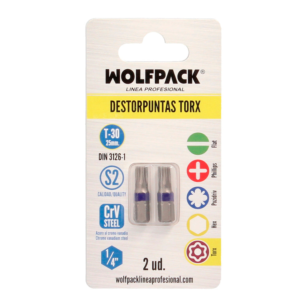 Puntas destornillador torx 30 inviolable (2 piezas). Acero s2 al cromo vanadio. Puntas hexagonales, destorpuntas,
