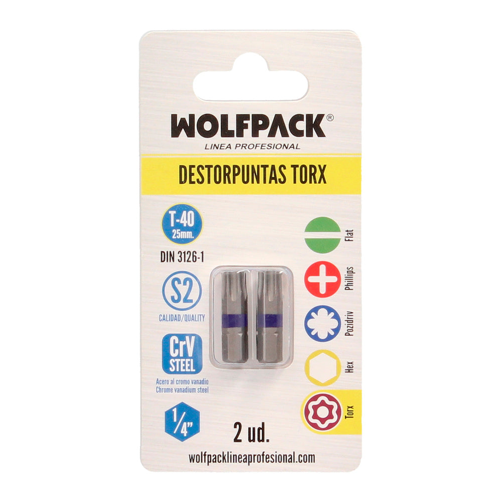 Puntas destornillador torx 40 inviolable (2 piezas). Acero s2 al cromo vanadio. Puntas hexagonales, destorpuntas,