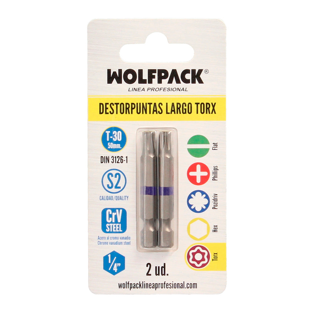 Puntas largas destornillador torx t30 (2 piezas). Acero s2 al cromo vanadio. Puntas hexagonales, destorpuntas,