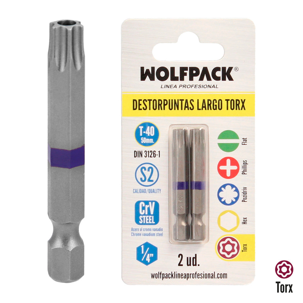 Long torx t40 screwdriver bits (2 pieces). S2 chrome vanadium steel. Hex bits, screwdriver bits,