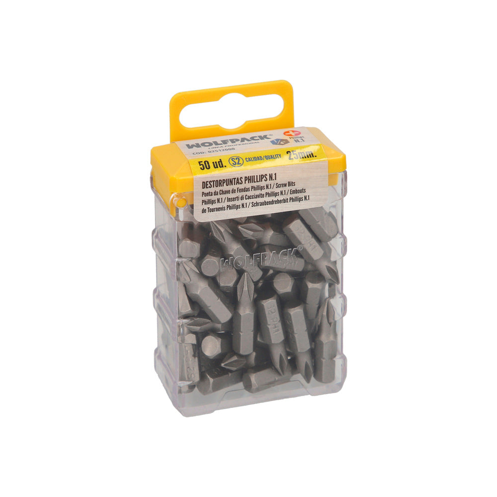 Puntas destornillador phillips nº 1 (50 piezas). Acero s2 al cromo vanadio. Puntas hexagonales, destorpuntas,