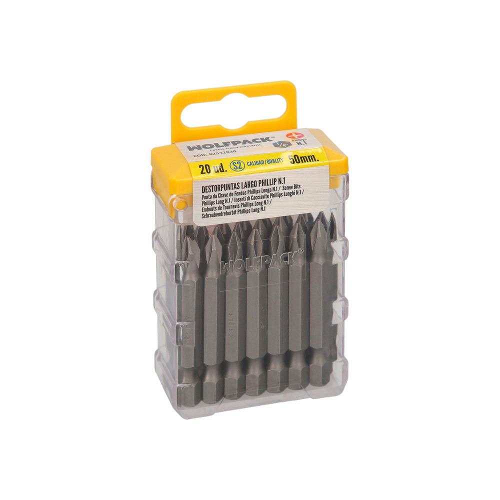 Puntas largas destornillador phillips nº 1 (20 piezas). Acero s2 al cromo vanadio. Puntas hexagonales, destorpuntas,