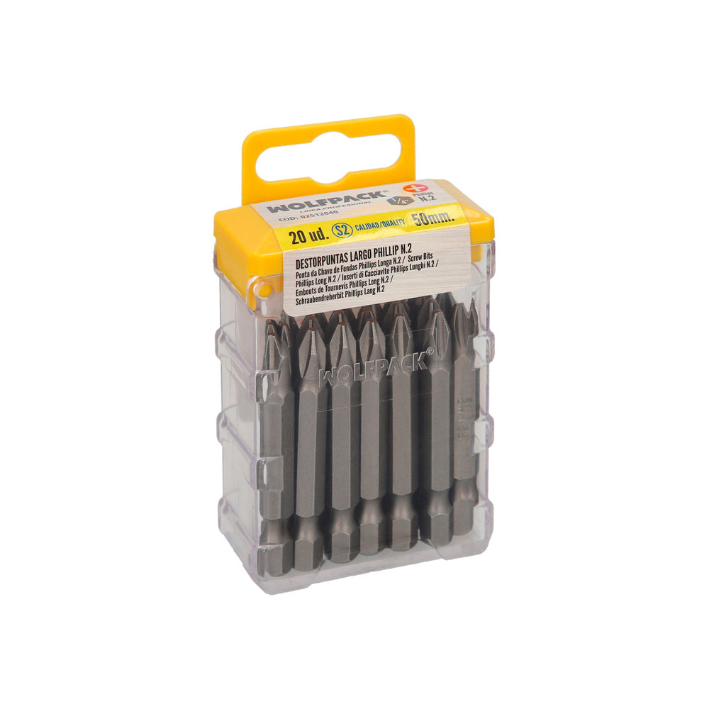 Puntas largas destornillador phillips nº 2 (20 piezas). Acero s2 al cromo vanadio. Puntas hexagonales, destorpuntas,
