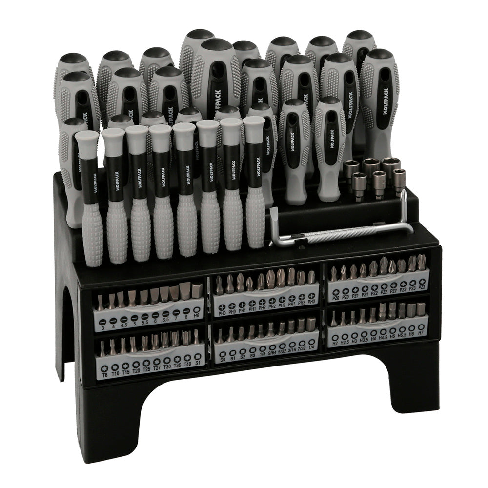 100-piece screwdriver and bit set with display stand