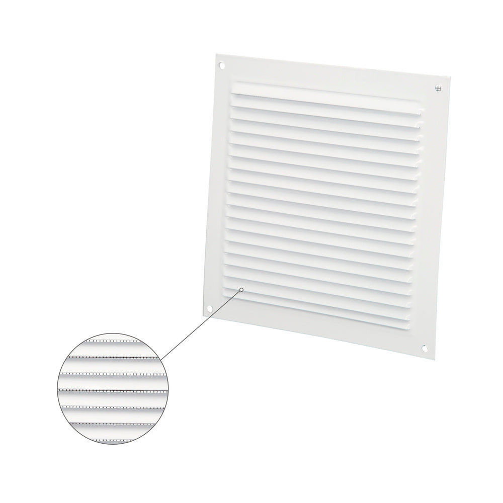White aluminum ventilation grille with screw-on mosquito net 175 x 175 mm