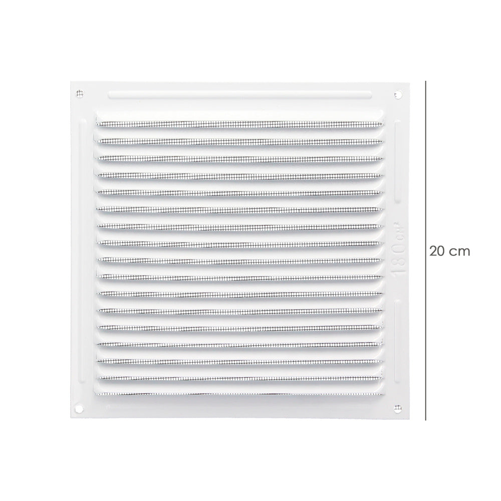 Aluminum ventilation grille with screw-on mosquito net 200 x 200 mm white