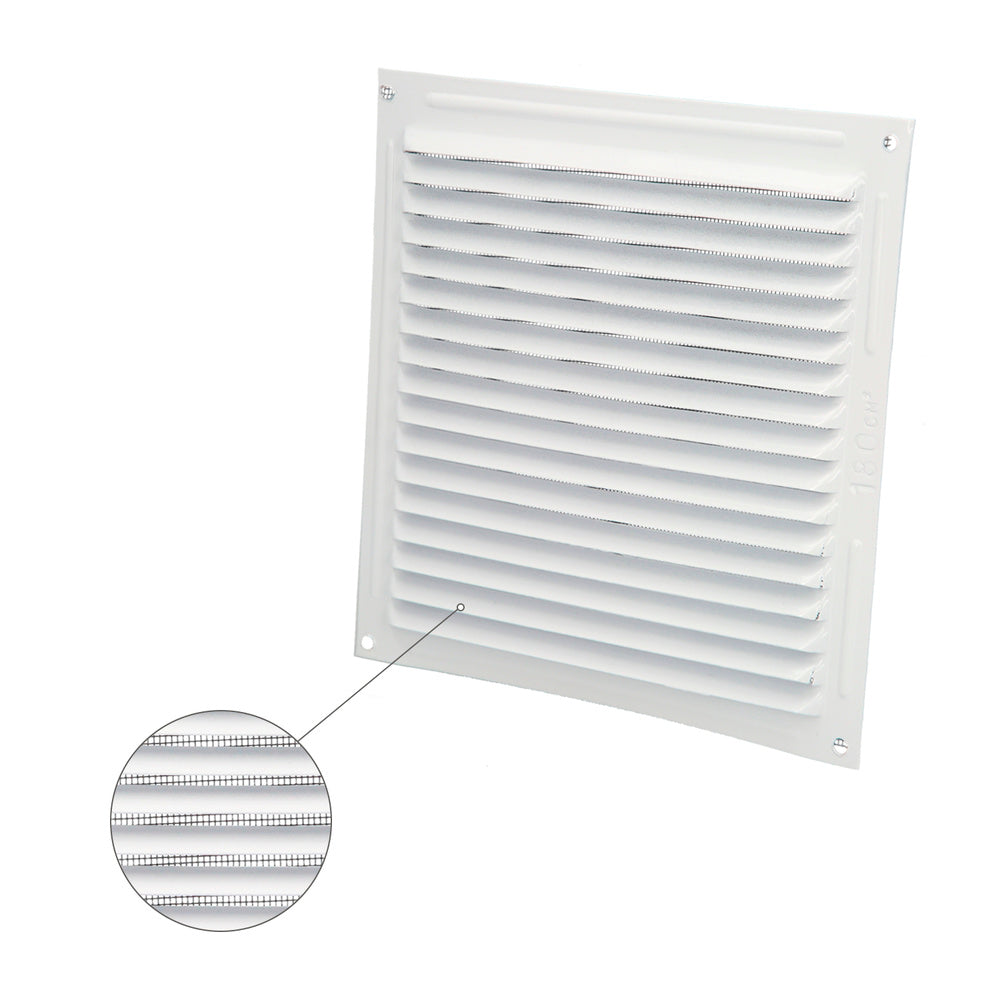 Aluminum ventilation grille with screw-on mosquito net 200 x 200 mm white