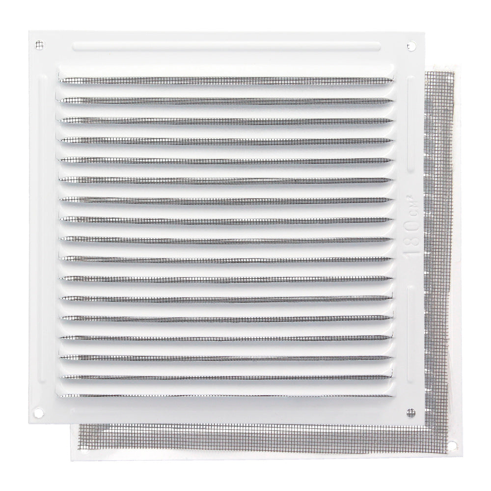 Aluminum ventilation grille with screw-on mosquito net 200 x 200 mm white