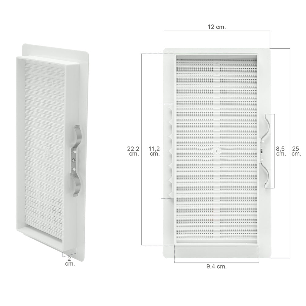 Recessed plastic grille with back mesh 25x12 cm