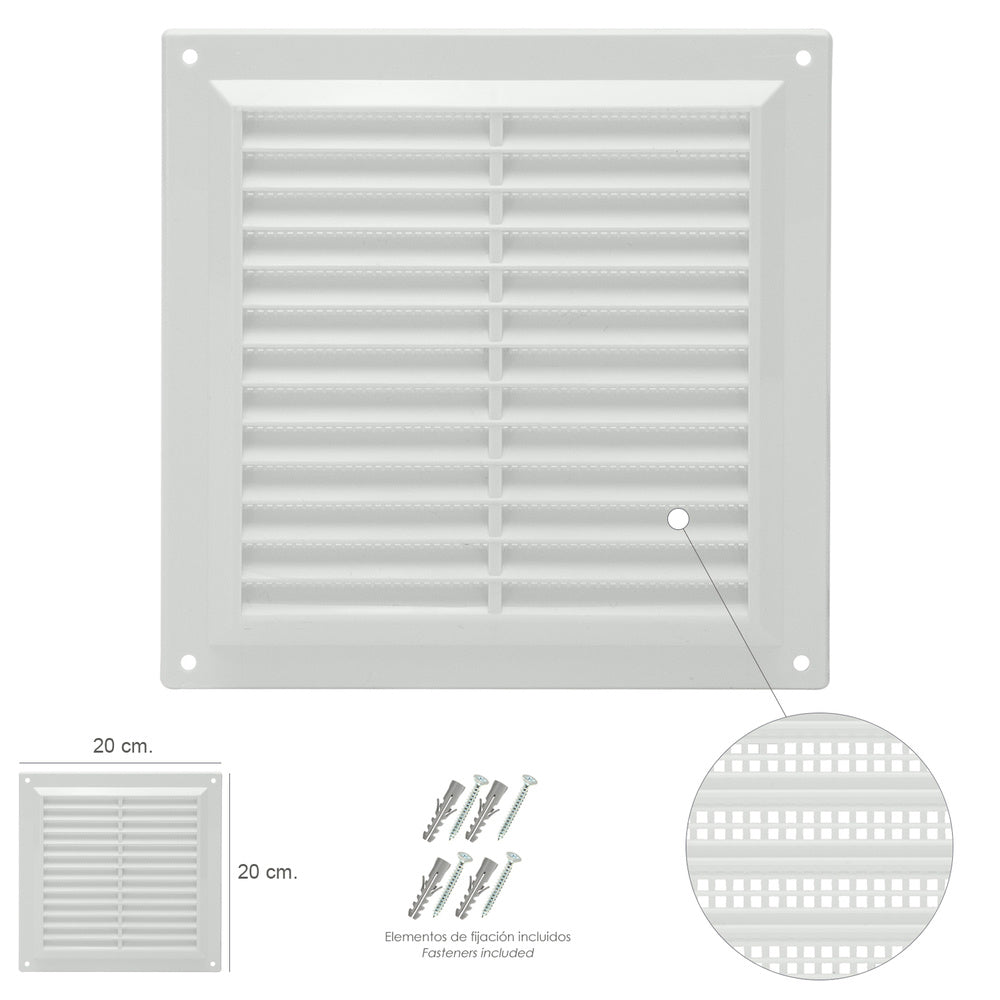 20x20 cm surface-mounted plastic grate with rear mesh