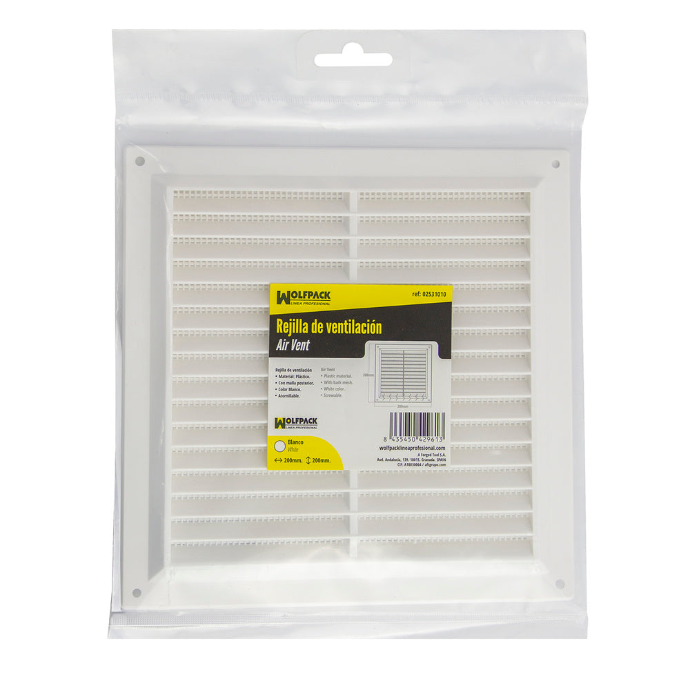 20x20 cm surface-mounted plastic grate with rear mesh