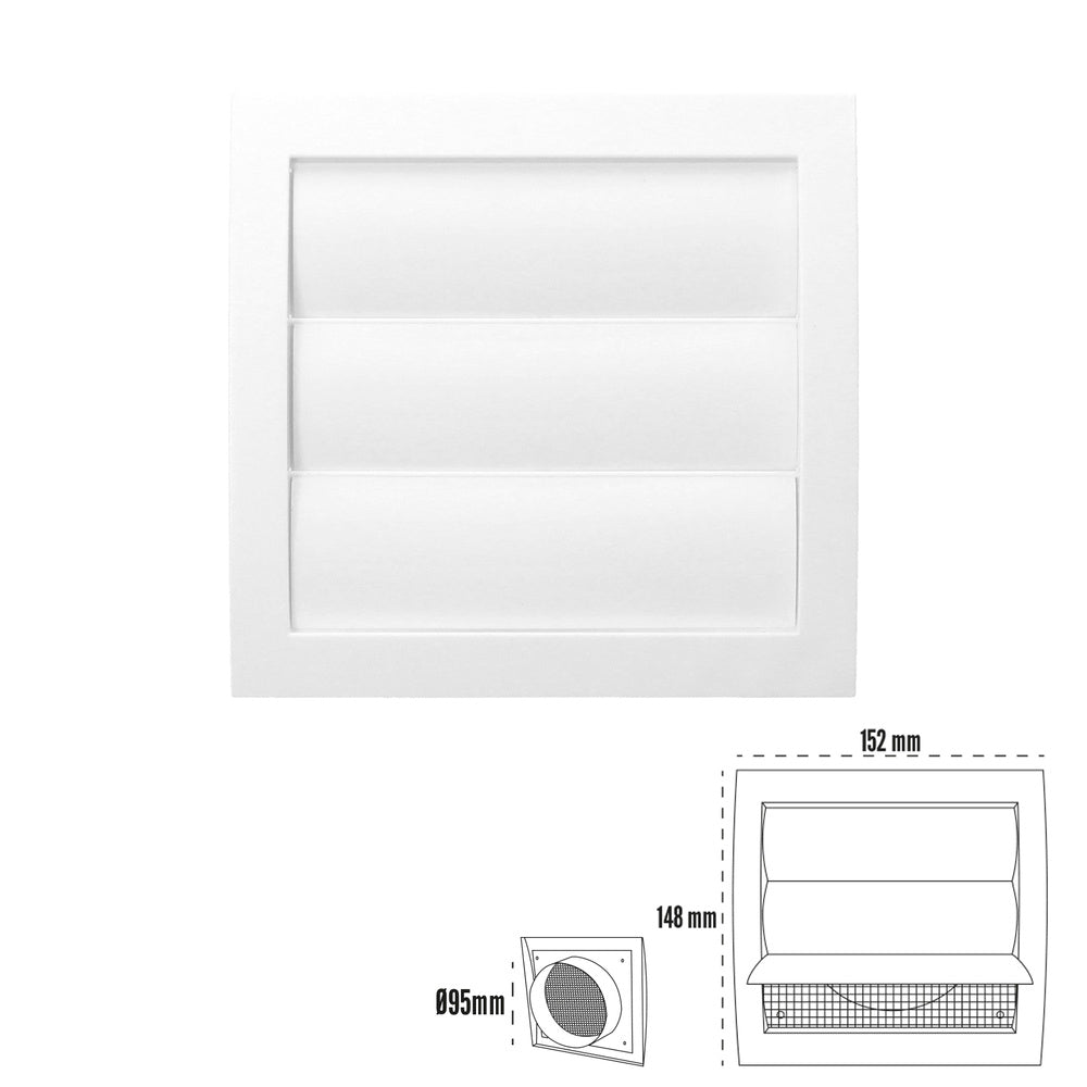 Plastic grille with back mesh and movable louvers 15x15 cm