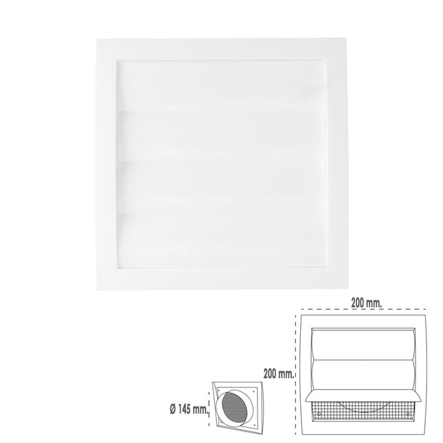 Rejilla de plástico con malla posterior y lamas movibles 20x20 cm