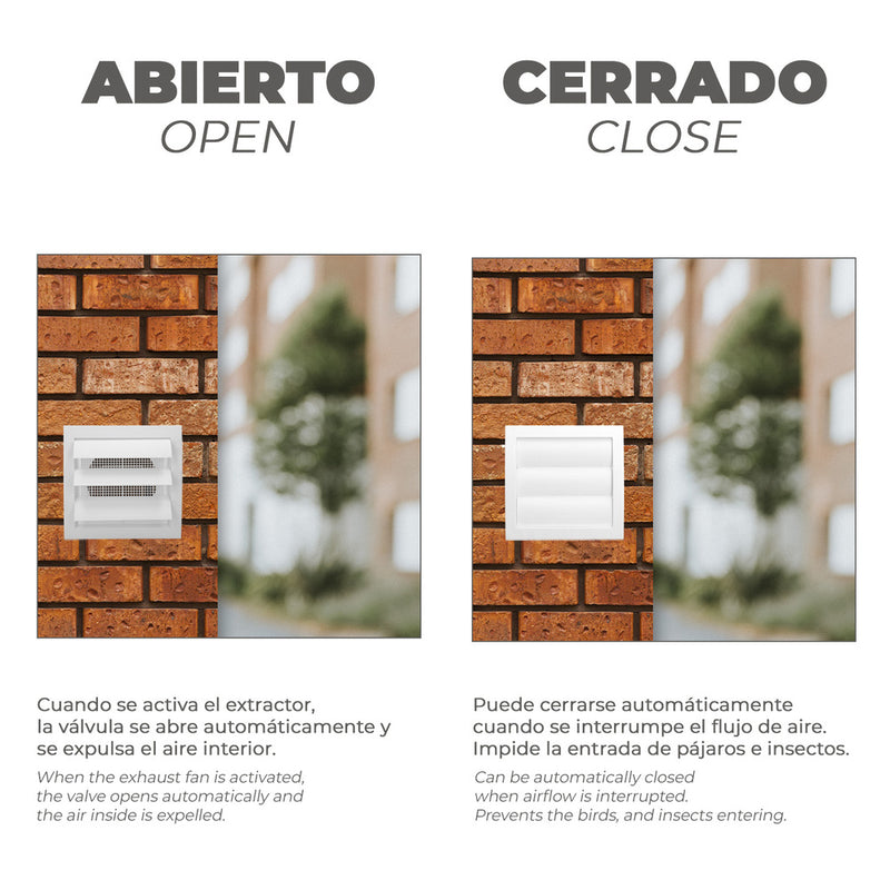 Rejilla de plástico con malla posterior y lamas movibles 20x20 cm