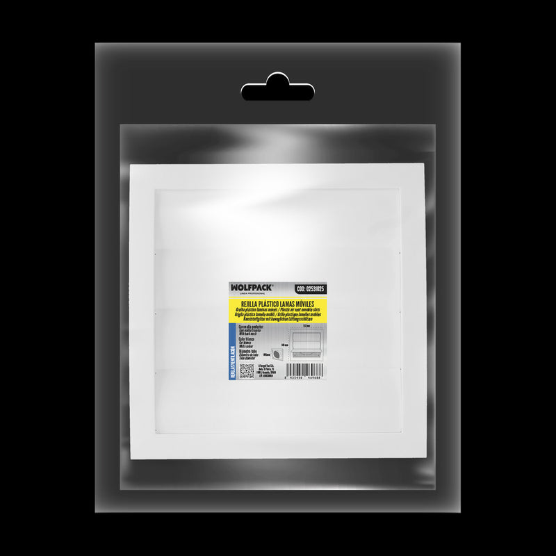 Rejilla de plástico con malla posterior y lamas movibles 20x20 cm