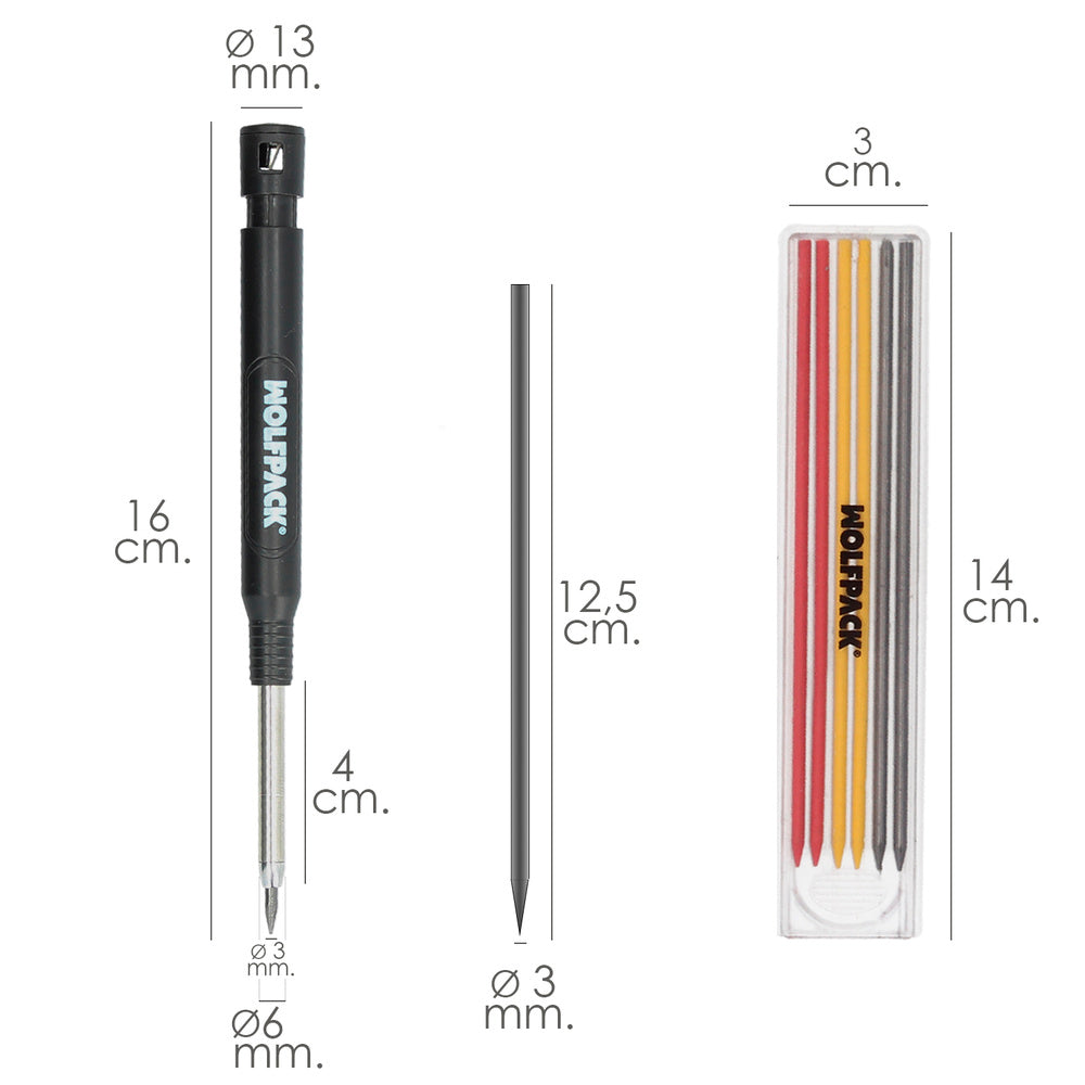 Lápiz carpintero portaminas con 6+1 recargas cera marcadora, tiza marcadora, trazador, rotulador marcador, rotulador obra,