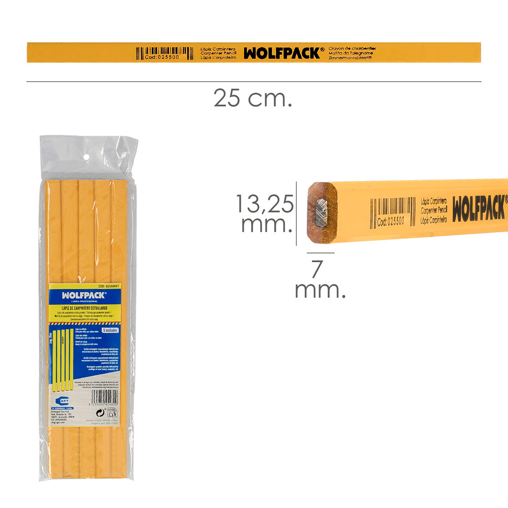 Lápis de carpinteiro padrão extra longo 5 lápis. Marcador de carpintaria, alvenaria, construção.