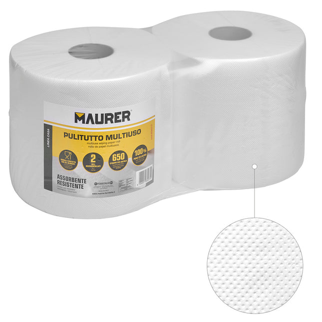 Papel secamanos 650 servicios (pack 2 rollos) apto uso alimentario doble capa celusosa 100%