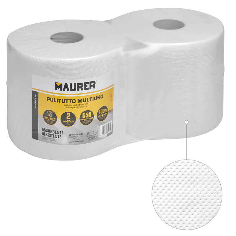 Papel secamanos 650 servicios (pack 2 rollos) apto uso alimentario doble capa celusosa 100%