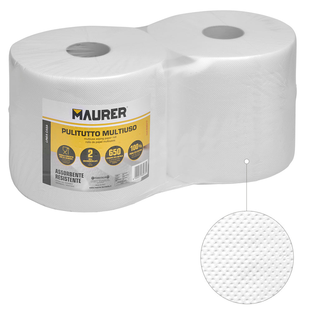 Paper towel 650 sheets (pack of 2 rolls) food-grade double-ply 100% cellulose