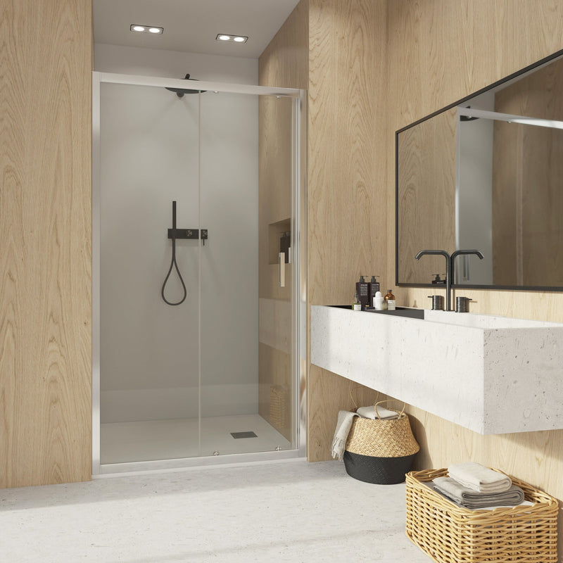 Mampara ducha 1 fijo 1 corredera cromo transparente moderno | 3_BP