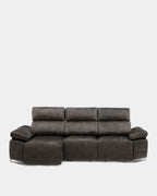 Sofá chaise longue de 3 lugares cinzento, conforto para o dia a dia na sala de estar.