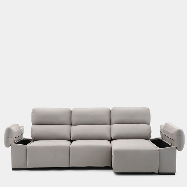 Sofá chaiselongue gris 3 plazas diseño envolvente para salón