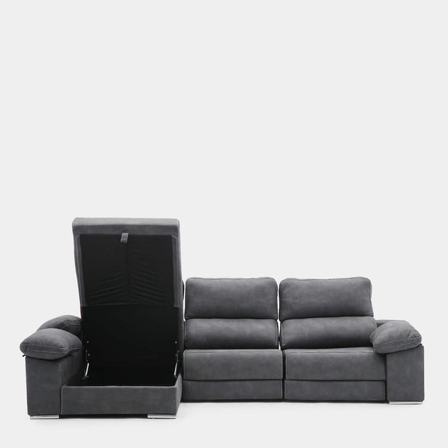 Sofá chaiselongue 4 plazas gris antimanchas | salón