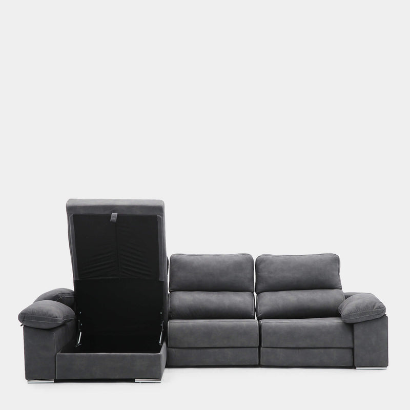 Sofá chaiselongue 4 plazas gris antimanchas | salón