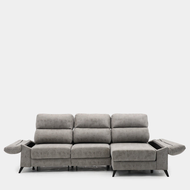 Sofa chaiselongue gris 3 plazas 280 cm con apertura arrastre
