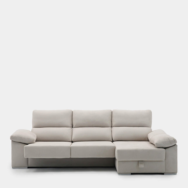 Sofá chaiselongue beige con asientos deslizantes 3 plazas