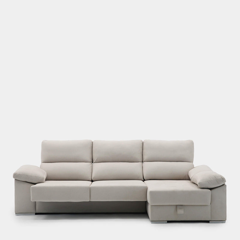Sofá chaiselongue beige con asientos deslizantes 3 plazas