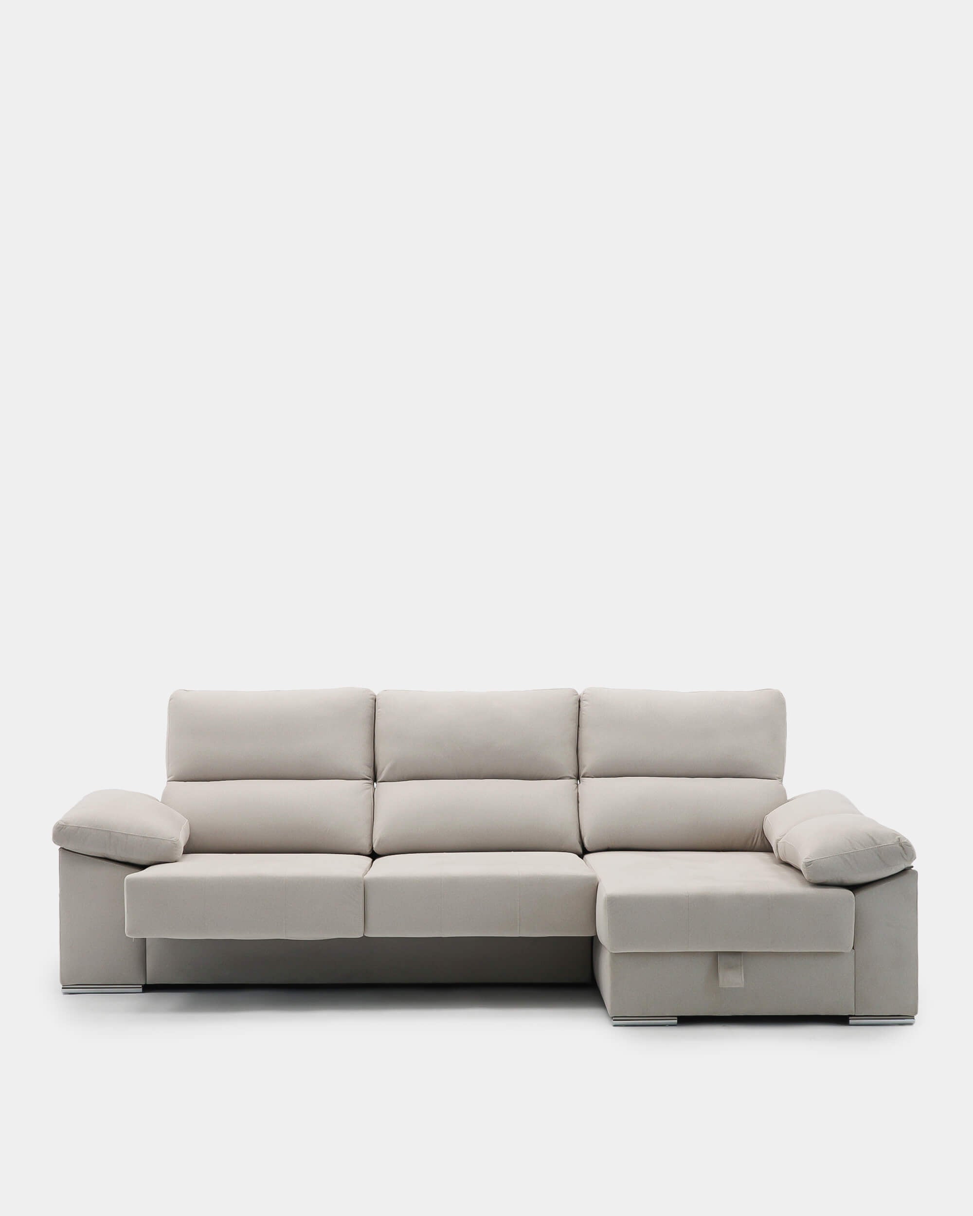 Sofá chaiselongue beige con asientos deslizantes 3 plazas