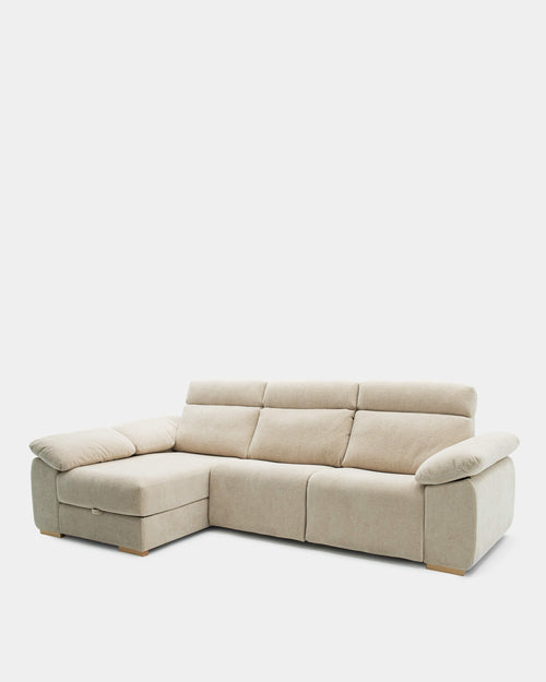 Sofá chaise longue bege de 3 lugares para sala de estar | conforto