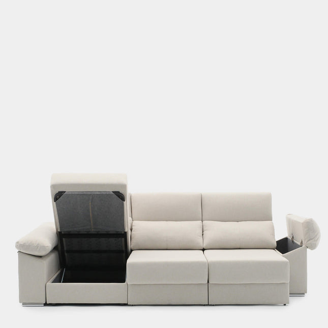 Sofá chaiselongue beige 3 plazas con deslizantes para salas