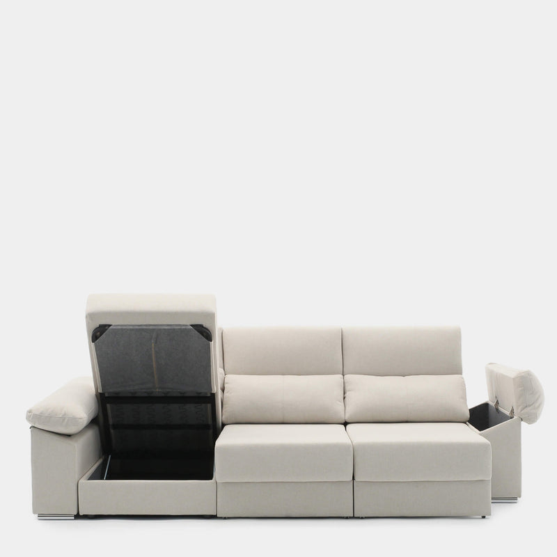 Sofá chaiselongue beige 3 plazas con deslizantes para salas