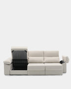 Beige 3-seater chaise longue sofa with sliding seats for living rooms