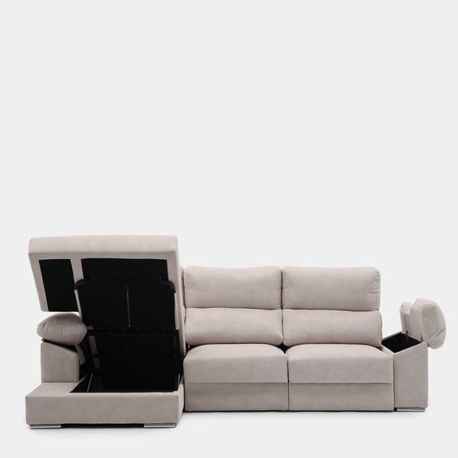 Sofá chaiselongue 3 plazas beige antimanchas para salón