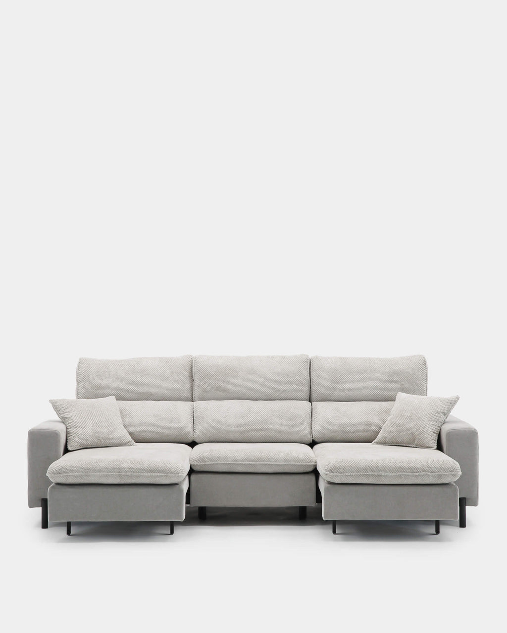 Sofá de tres plazas gris bicolor con texturas suaves