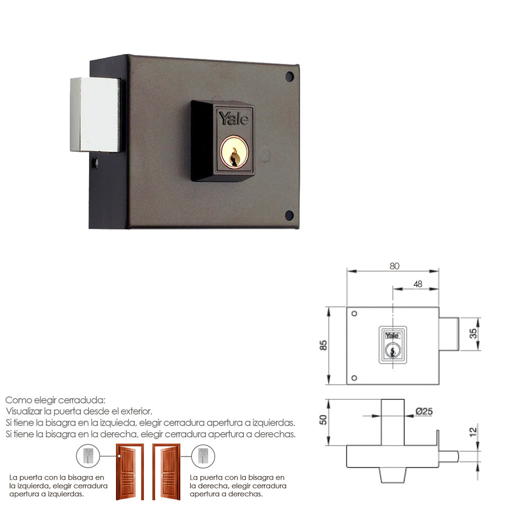 Cerradura yale  124-a/hp/ 8/ izquierda