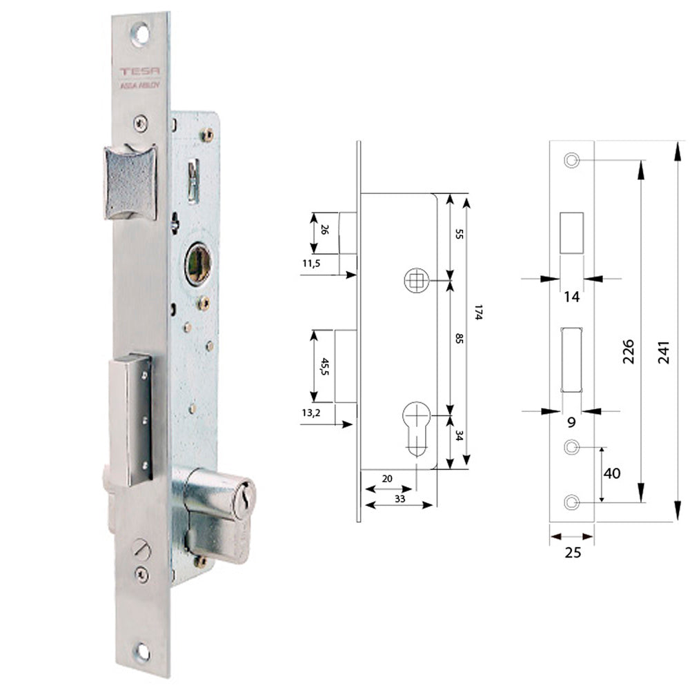 Tesa 2210/28/ssi lock without strike plate without escutcheon