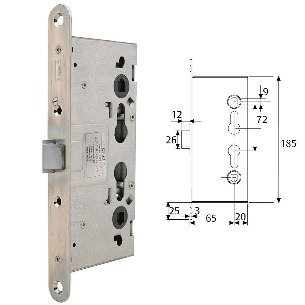 Cerradura tesa antipanico cf60 /65 mm frente zincado