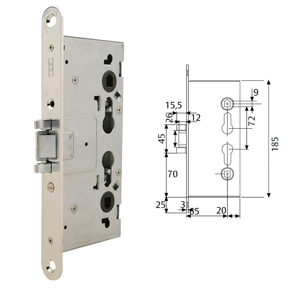 Cerradura tesa cortafuego cf5e /50 mm frente zincado