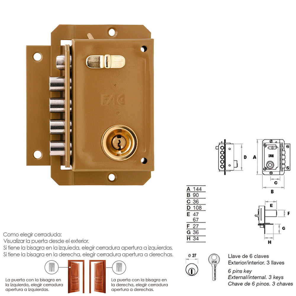 Cerradura fac s 90 pintada izquierda bombín 70