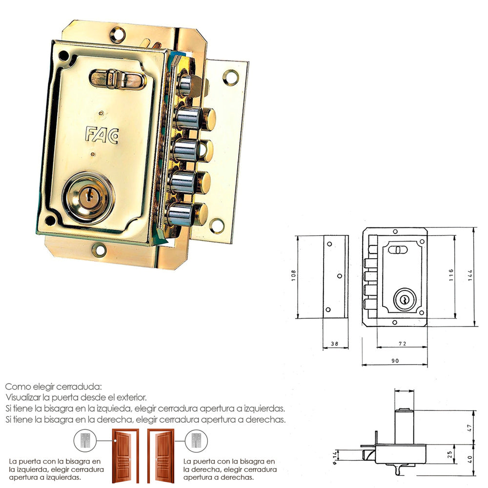 Cerradura fac s 90           dorada derecha